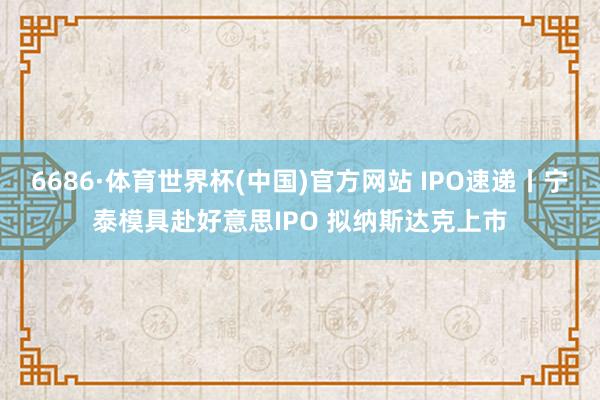 6686·体育世界杯(中国)官方网站 IPO速递丨宁泰模具赴好意思IPO 拟纳斯达克上市