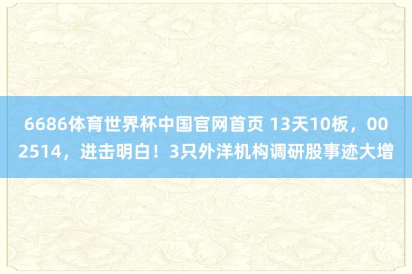 6686体育世界杯中国官网首页 13天10板，002514，进击明白！3只外洋机构调研股事迹大增