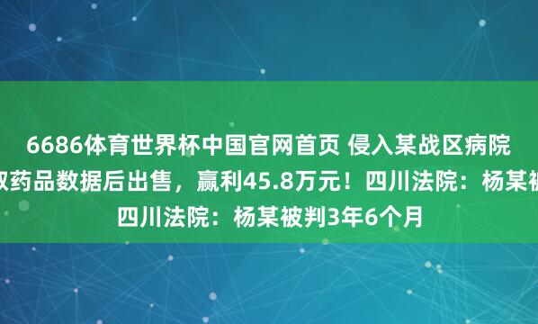 6686体育世界杯中国官网首页 侵入某战区病院数据库，窃取药品数据后出售，赢利45.8万元！四川法院：杨某被判3年6个月